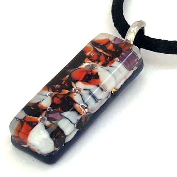Italian glass rectangular multi-colored pendant on 14" cord